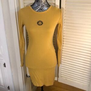 Golden Yellow Sunshine long sleeve Stretch Dress by Wild Fable Small